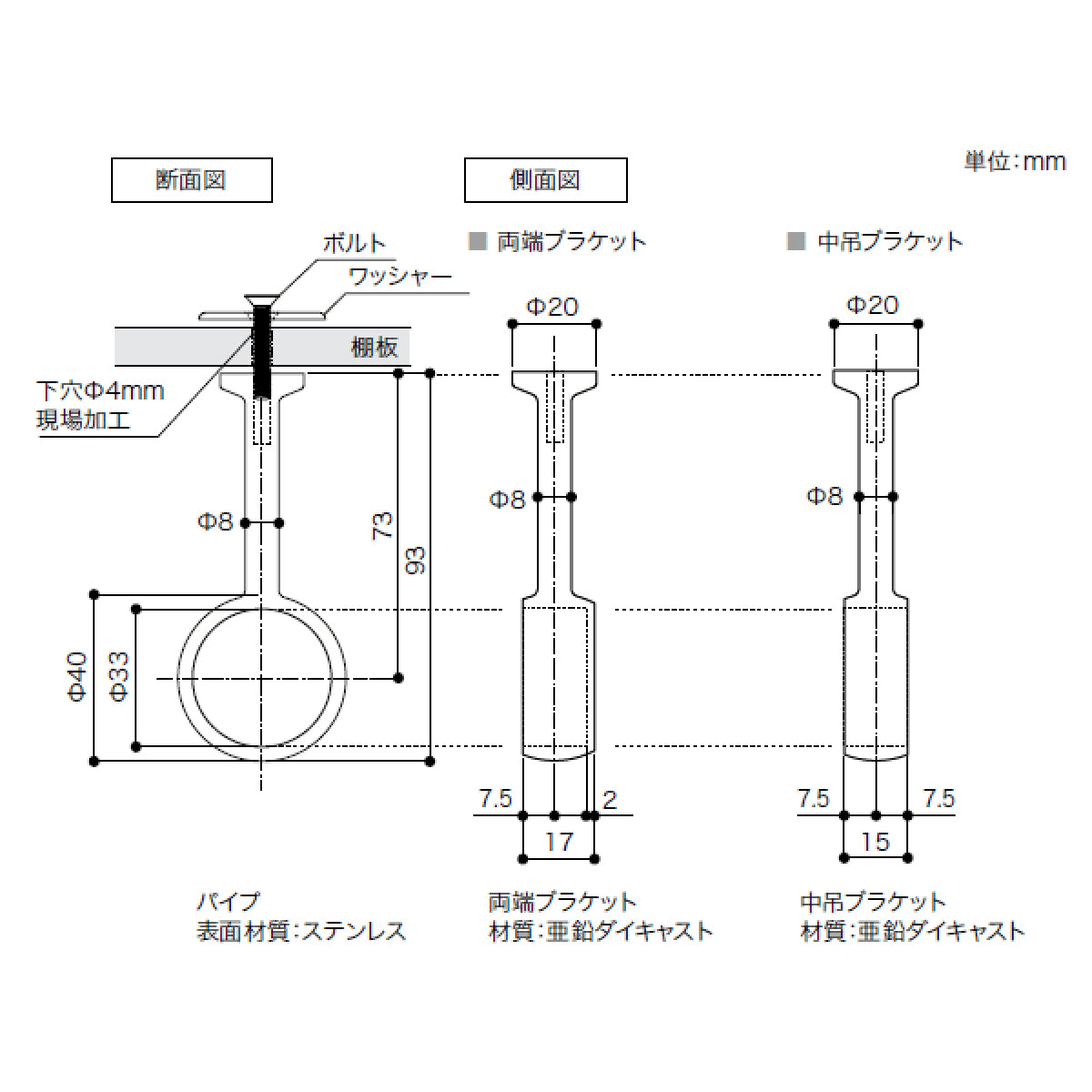 ハンガーパイプ セット (上吊) 南海プライウッド