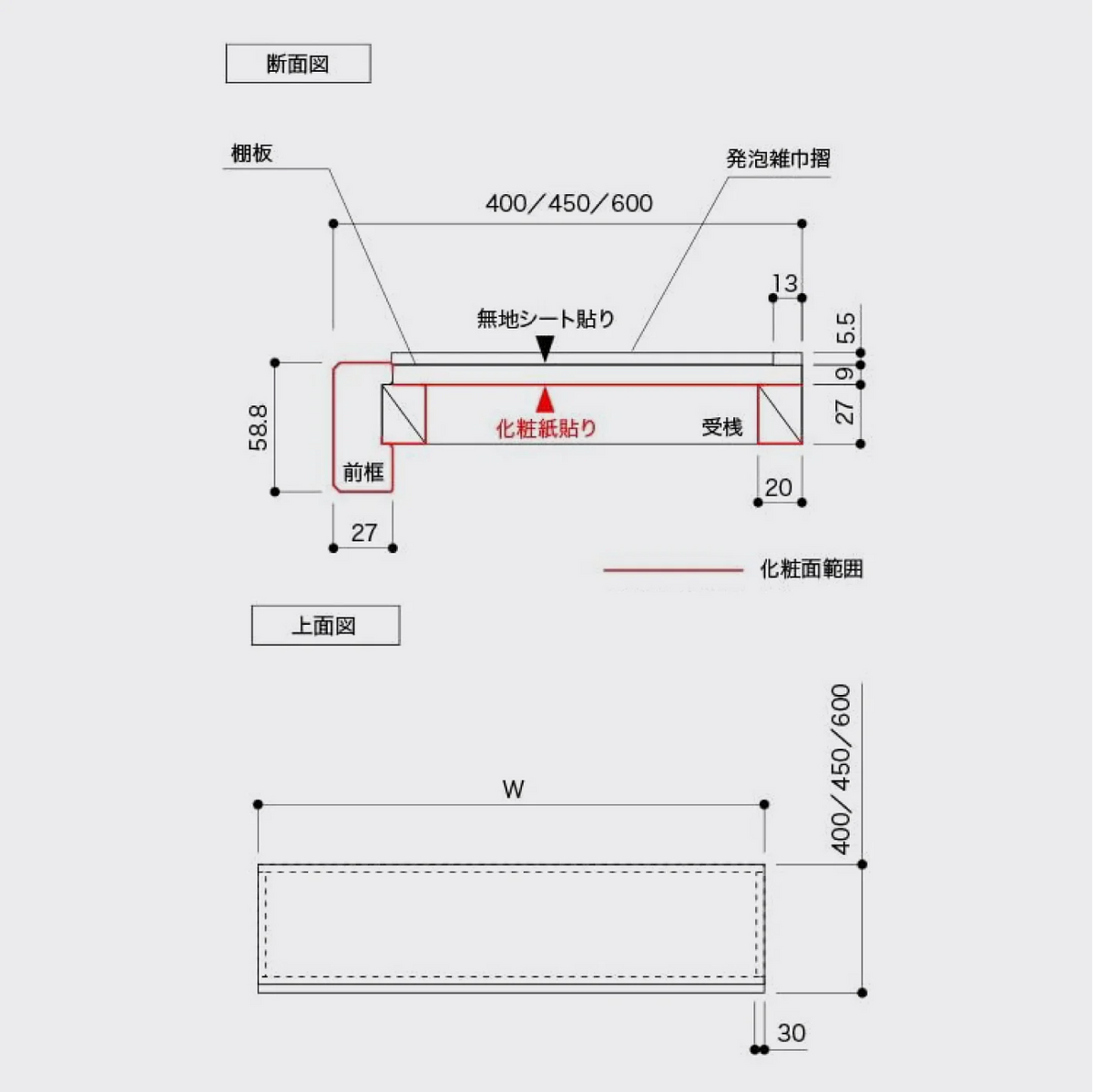 枕棚セット Cシリーズ 【シナ柄】 南海プライウッド